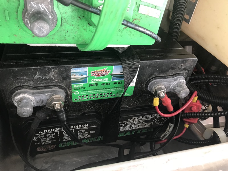 Before upgrade: Old corroded lead acid batteries needing replacement - golf cart battery upgrade